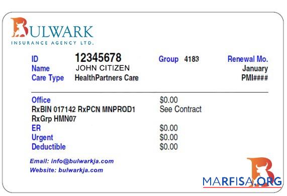 Blank Jamaica health insurance card sample